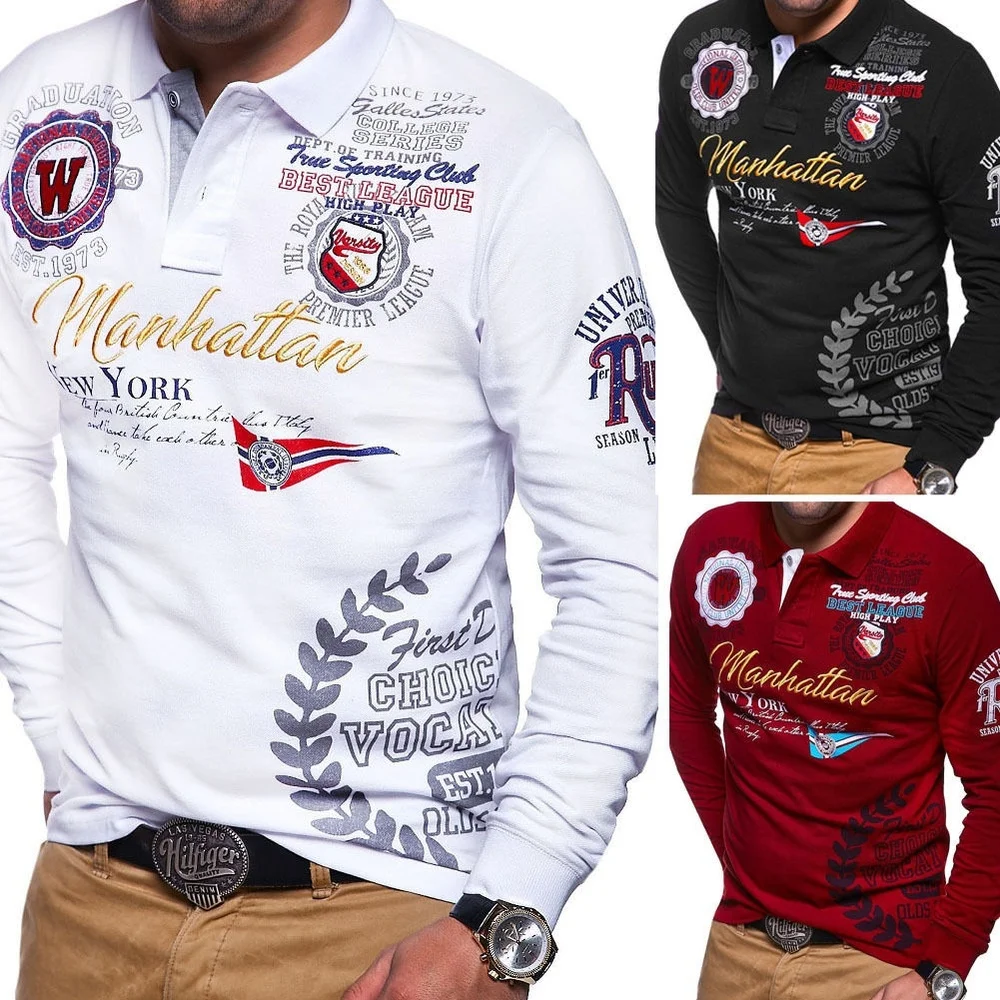 

ZOGAA 2019 New Men Fashion Polo Shirt Long Sleeve Casual Personality Slim Fit Printing Polo Shirt Men Plus Size S-3XL Male Tops