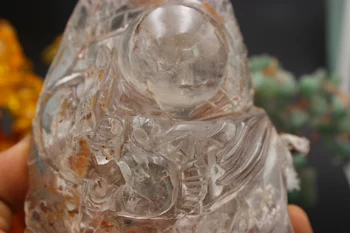 

561g Natural quartz crystal carved dragon god beast strong energy field