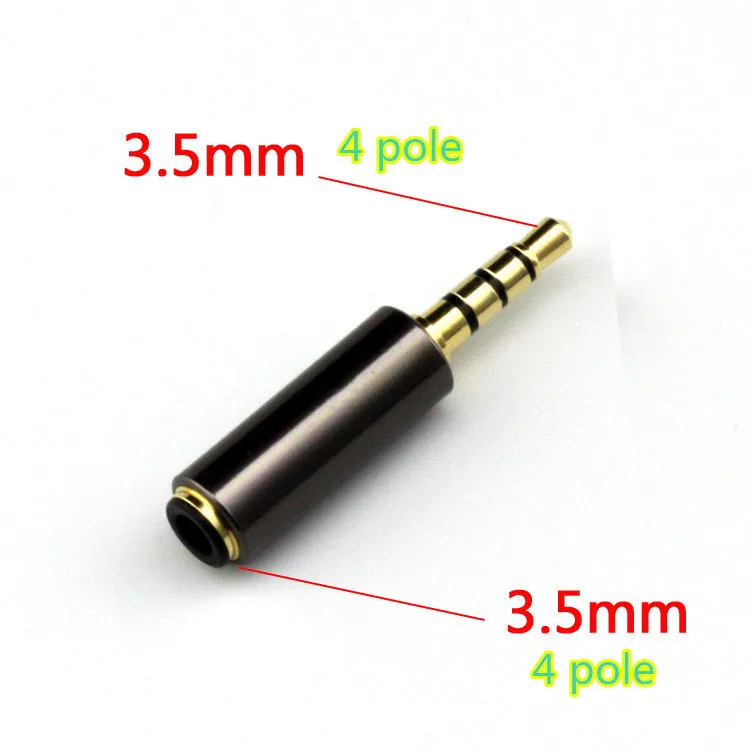 50pcs Gold Plated Stereo 3 5mm 4 pole male to female plug Headphone earphone Audio converter adapter Jack