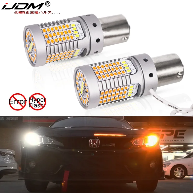 

iJDM No Hyper Flash 21W PY21W LED Canbus BAU15S 7507 LED Switchback White/Amber LED Bulbs For Daytime Running/Turn Signal Lights