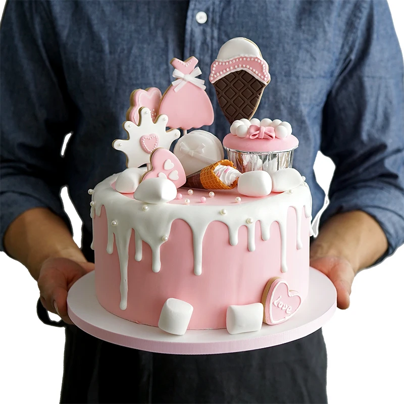 SWEETGO искусственный помадка торт поддельные модели в глине розовый торт украшения для магазина витрина искусственное украшение фотографии