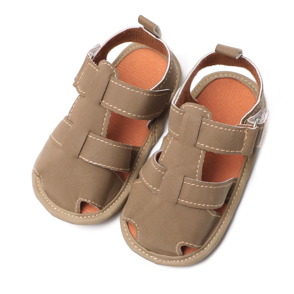 Модная детская обувь для маленьких мальчиков, однотонная Летняя обувь на липучке для малышей 0-18 месяцев
