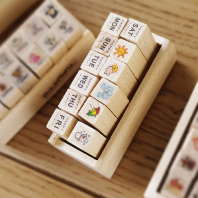 

4patterns 12pcs cute hobby DIY scrapbooking wood stamp set from to love days design planner decorative stationery