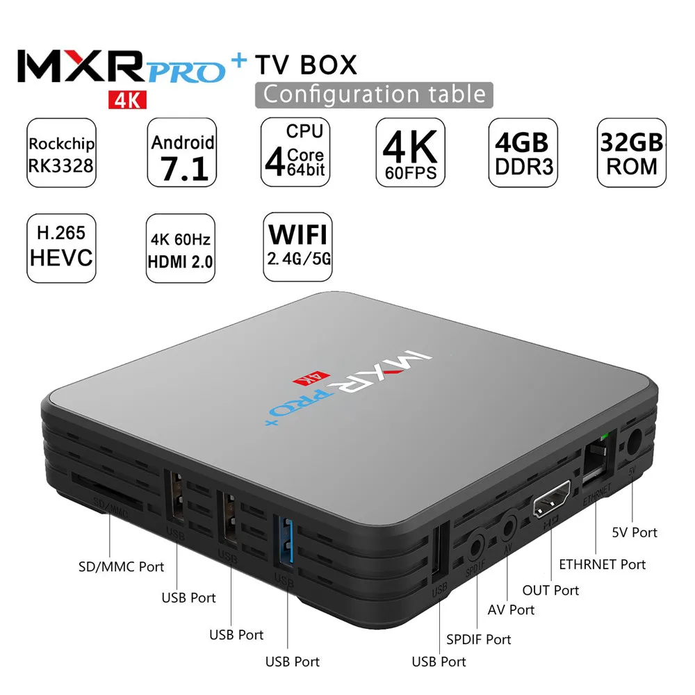  MXR PRO PLUS Smart Android 7.1 TV Box RK3328 Quad-cor 4GB / 32GB dual WiFi UHD 4K VP9 H.265 HDR10 DLNA Miracast HD Media Player