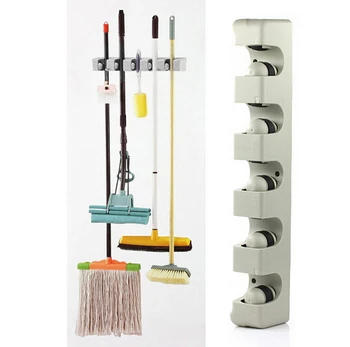 

ABS Kitchen Organizer Wall Shelf Mounted Hanger 5 Position Kitchen Storage Mop Brush Broom Organizer Holder Tool 0405