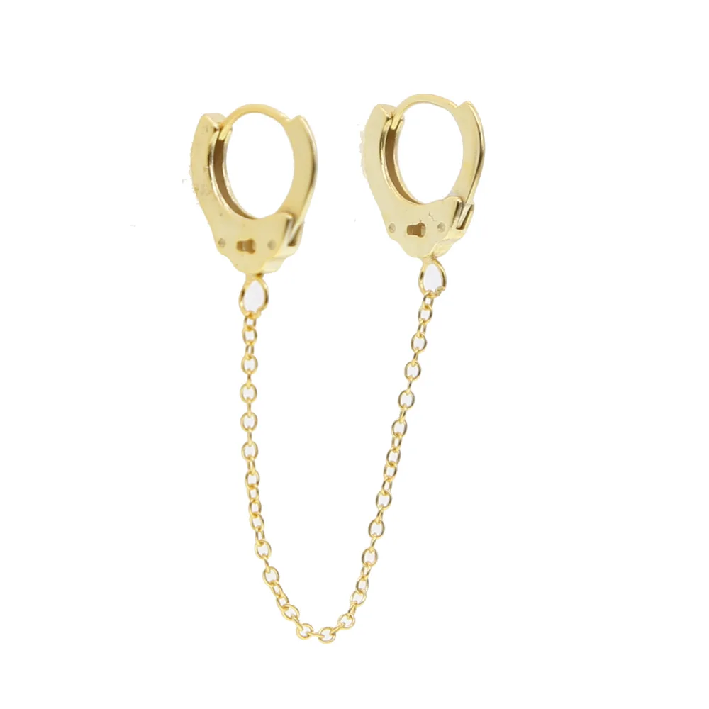 Серебряные золотые наручники с длинной цепочкой, элегантные женские Уникальные Модные ювелирные изделия из стерлингового серебра 925 пробы, минимальный набор сережек-манжет