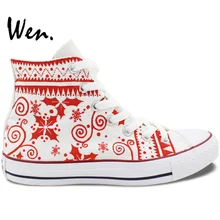 Вэнь Дизайн Пользовательские Ручная роспись обувь красный Рождественский узор мужские и женские высокие холщовые кроссовки для мужчин и женщин