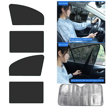 

5pcs Car Sun Shade Window Side Curtain Screen Sun Insulation Sun Shield UV Protection Window Film Black Auto Sunshade Curtain