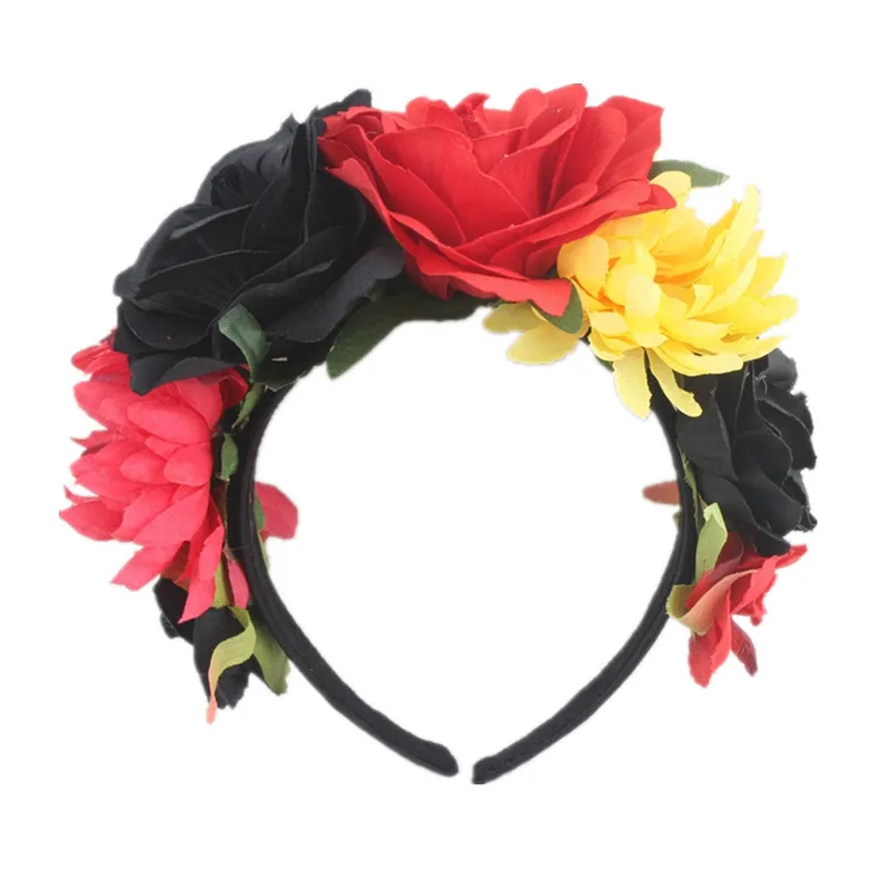 

Female Hawaiian Stretch Rose Flower Floral Crown for Garland Party Day of The Dead hairband Costume Rose Mexican Headpieces