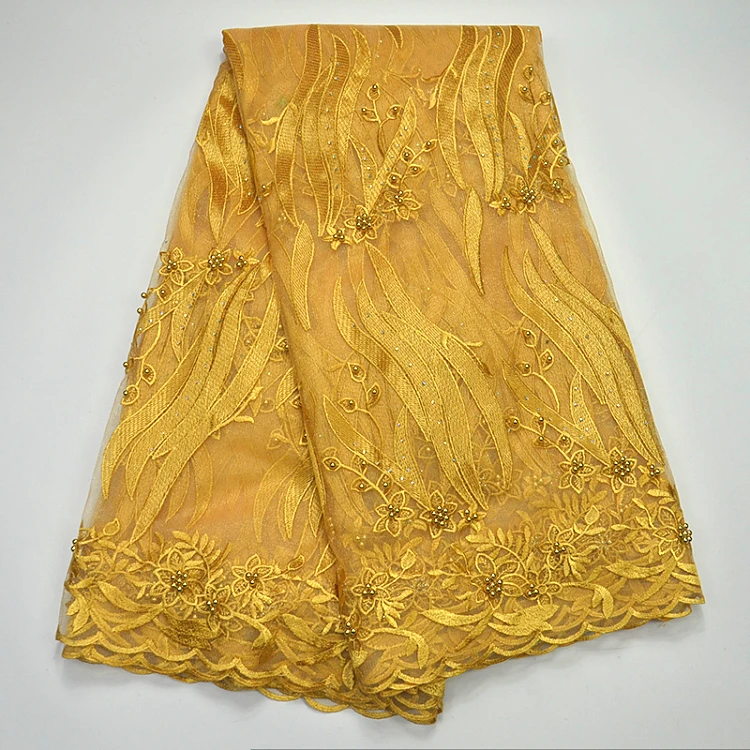 

2018 High quality nigerian swiss voile net lace or African tulle mesh lace fabric yellow France cord lace for wedding dress