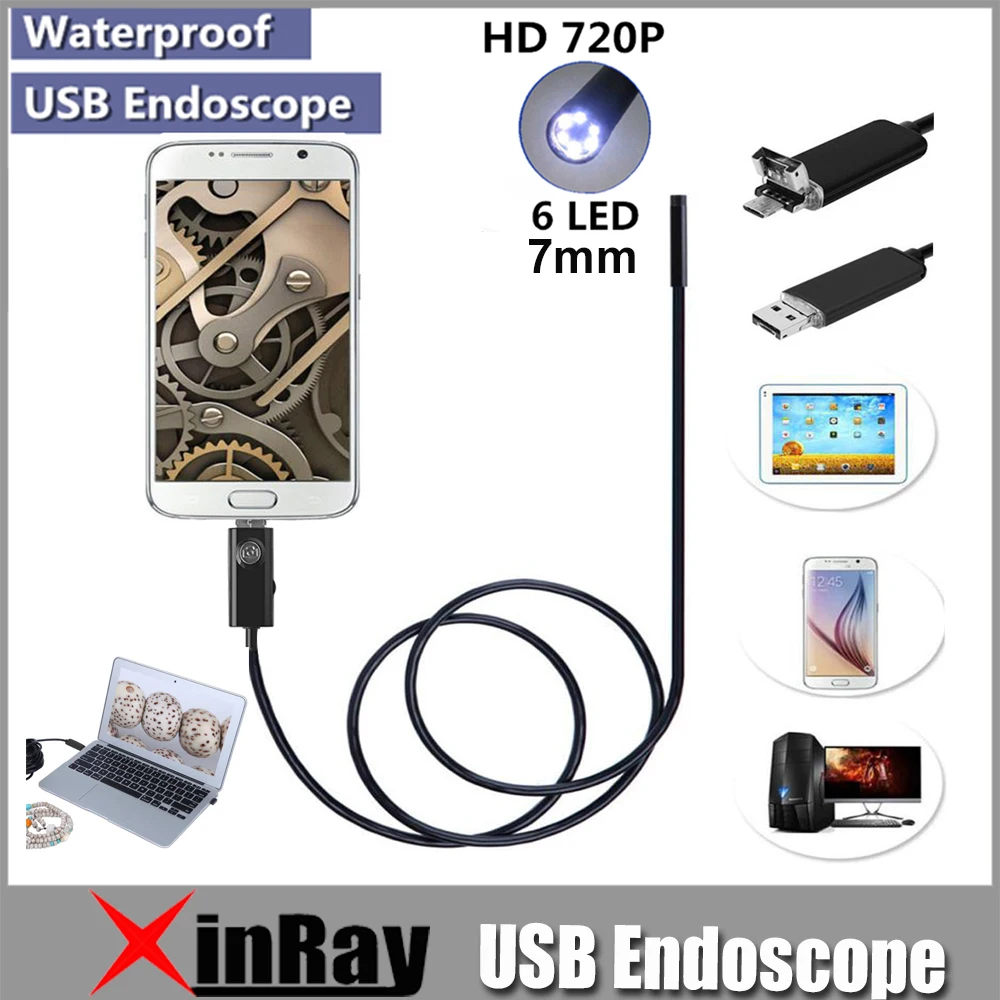 

XinFly 2in1 Endoscope Micro USB Endoscope for Andriod Phone and PC 7mm Dia HTA7 6LED 60 Degree Angel IP67 Inspecition Endscope.