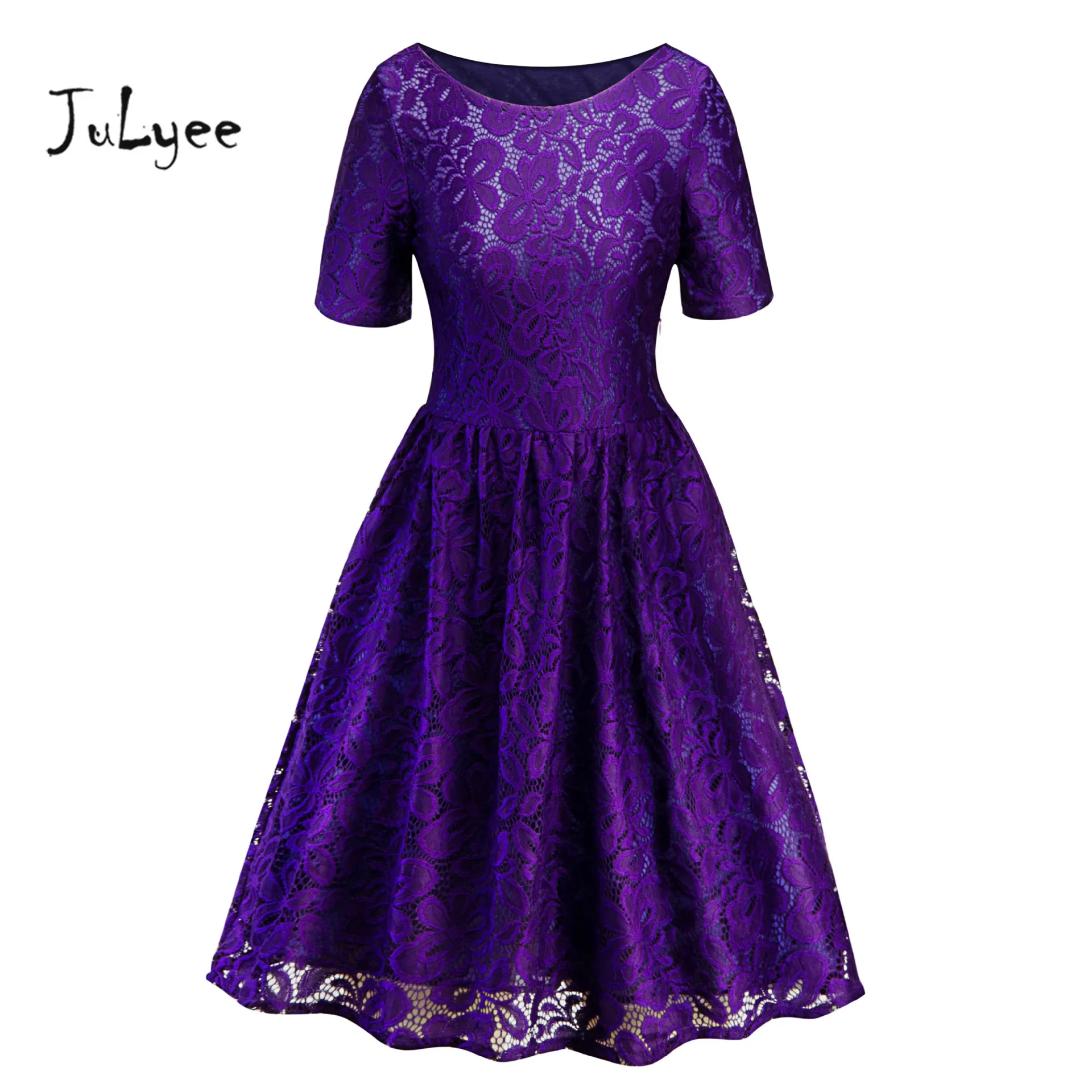 Julyee Summer Party Solid Floral Lace Dress Women Red Elegant Vintage