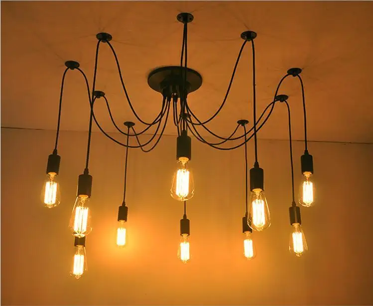  Edison Design Pendant Light Edison Vintage Spider Chandelier pedant Lamp, Edison Chandeliers American Style Led Bulbs