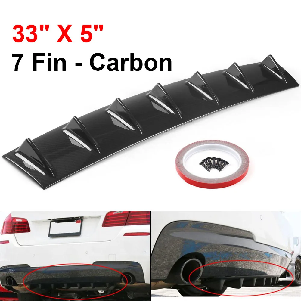 ABS Plastic Universal Black Rear Bumper Lip Chassis Diffuser Spoiler 7 Fin Shark Fin Style