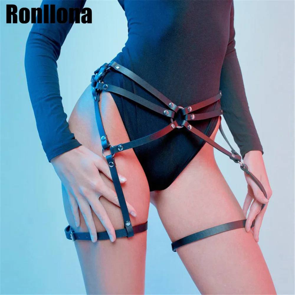 Women Leather Body Harness Garter Belt Bowknot Waist Leg Suspender Strap
