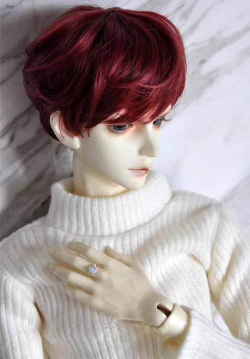 BJD кукла парики короткие парики из натуральных волос для 1/3 1/4 1/6 BJD DD SD MSD YOSD кукла высокотемпературный провод парики просты в уходе аксессуары для куклы - Цвет: Wine red