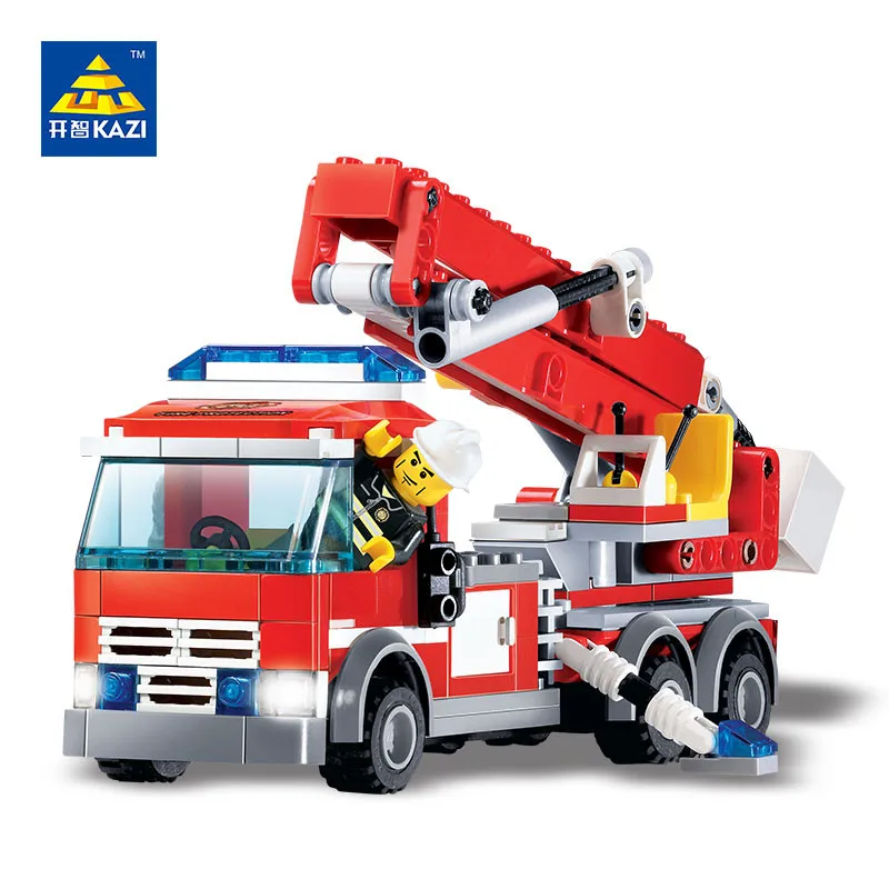 KAZI Toys City Series Building Blocks DIY Fire Fighting Truck Bricks Sets Educational Toys For Kids Compatible Legos City Toys baby-building-blocks