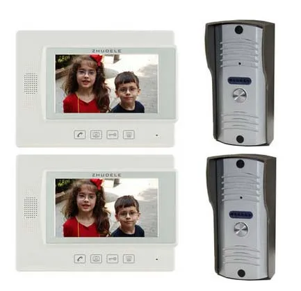 

ZHUDELE Home Security Intercom System For 2 Doors,7" Video Door Phone Monitor+700TVL Smart IR Camera w/t Waterproof cover 2V2