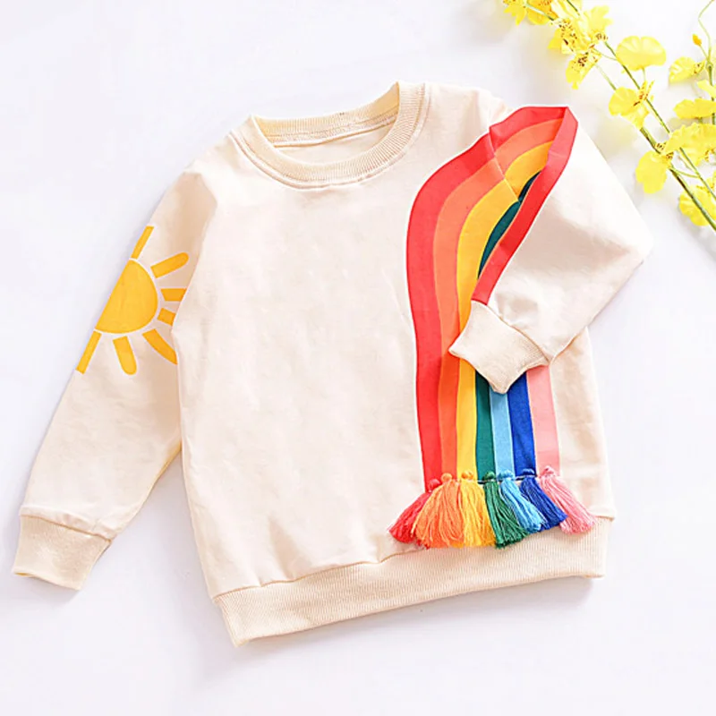Baby Kids Spring Long Sleeve Rainbow T shirts Toddler Boys Girls Sun