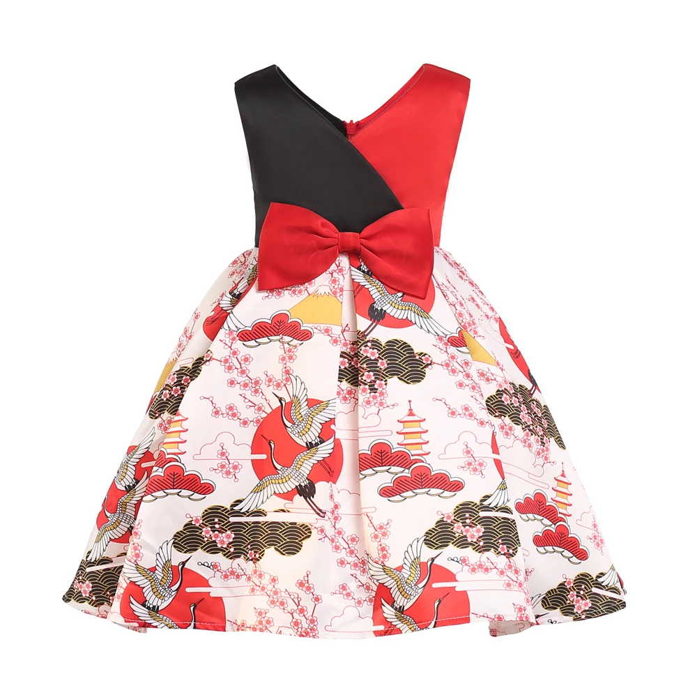 

ZT2630 Summer Girls Elegant Dress Kids Party Dress Girls Sleeveless Chinese Style print Princess Dress Formal Evening Ball Gowns