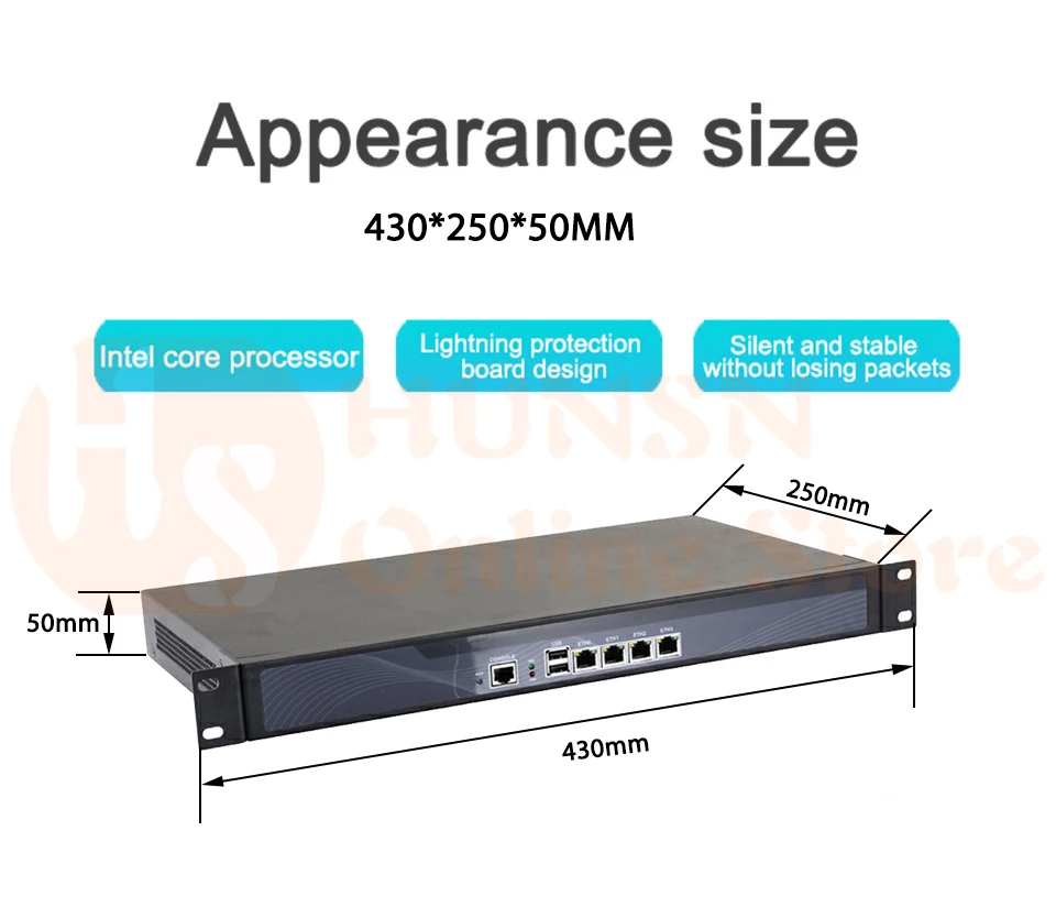 Брандмауэр Mikrotik Pfsense сети VPN Security Appliance маршрутизатора ПК Intel Atom D525, [HUNSN RS02], (4LAN/2USB2. 0/1COM/1VGA/вентилятор)