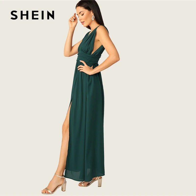 SHEIN Платье На Молнии Сзади С Высоким Разрезом И V Образным Вырезом Женские