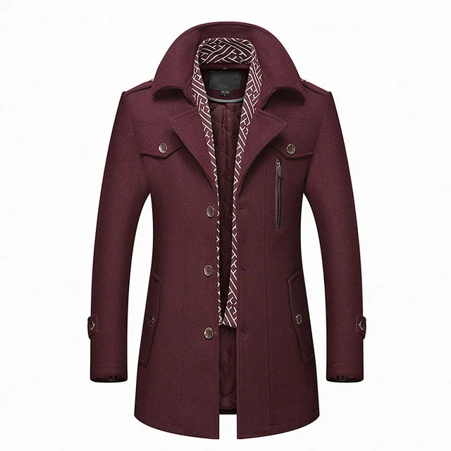 Новое зимнее теплое шерстяное пальто для мужчин, повседневные приталенные куртки, верхняя одежда, толстая Высококачественная Мужская куртка, сшитое мужское повседневное шерстяное пальто - Цвет: wine red