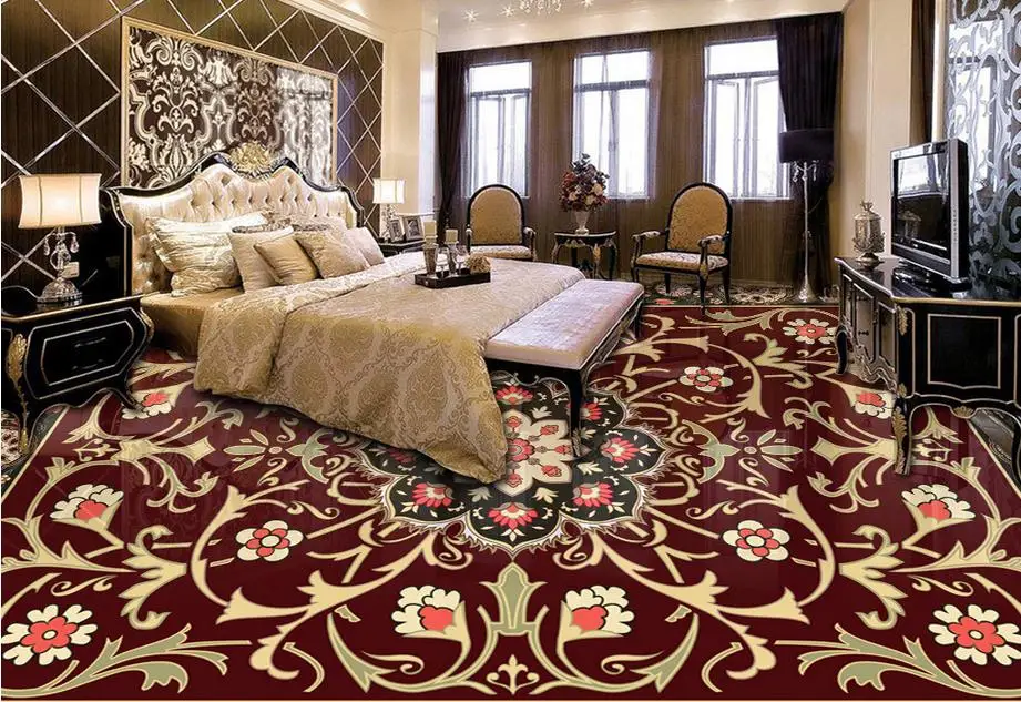 HD European 3d Floor Photo Wallpaper Custom Marble Carpet Pattern 3d Floor Tiles Self Adhesive Wallpaper