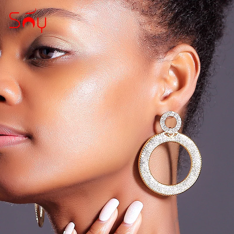 

Sunny Jewelry Bohemia Jewelry Big Wedding Earrings For Women Long Drop Dangle Earrings Cubic Zirconia Round Earrings For Party