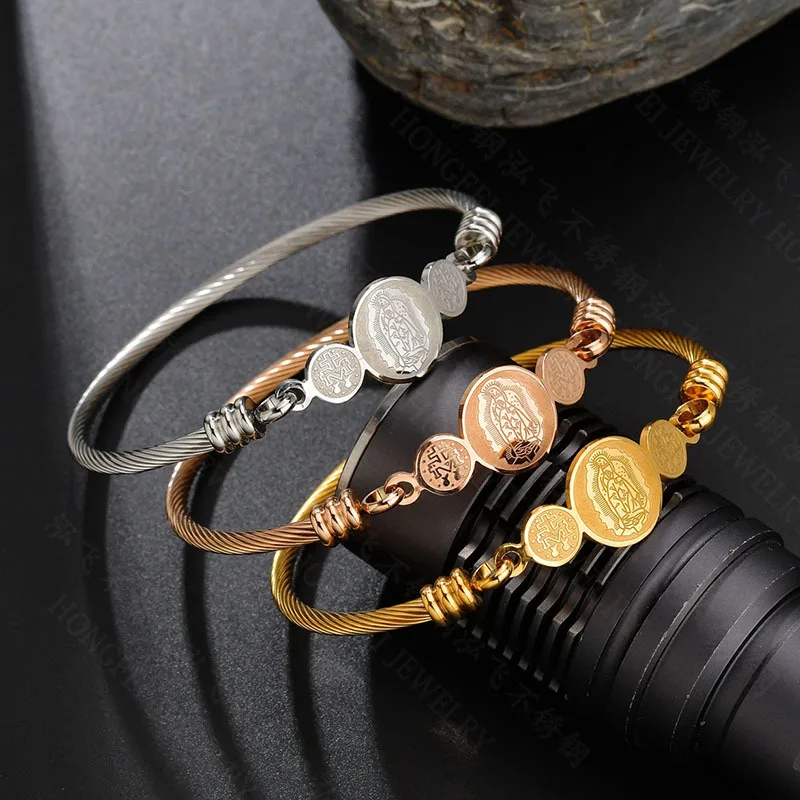 

Religious Gold Silver Virgin Mary Twisted Cable Wire Bracelet Stainless Steel Catholic Bracelets Bangles Women Gift for Mother