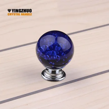 

30mm 10pcs Hot K9 Crystal Glass Fashion Bubble ball Door Knobs Kitchen Cabinet Drawer knobs+Screw Home Decorating YZ-2011-Blue