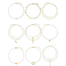 9 Pcs/ Set Handmade Multi-layer Pendant Necklace Set Ladies Adjustable Moon Star Geometric Chain Necklace Women A018 9 Pcs/ Set Handmade Multi-layer Pendant Necklace Set Ladies Adjustable Moon Star Geometric Chain Necklace Women A018