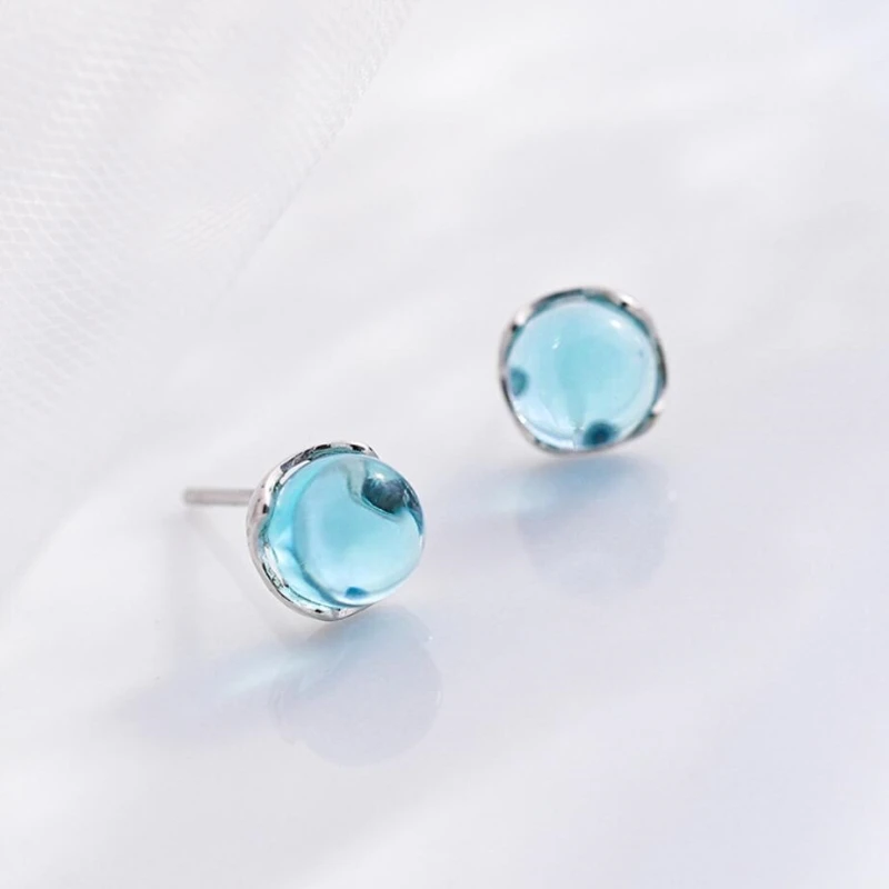 

Mermaid Tear Blue Foam Crystal Temperament Simple Small Fresh 925 Sterling Silver Personality Fashion Stud Earrings SEA315