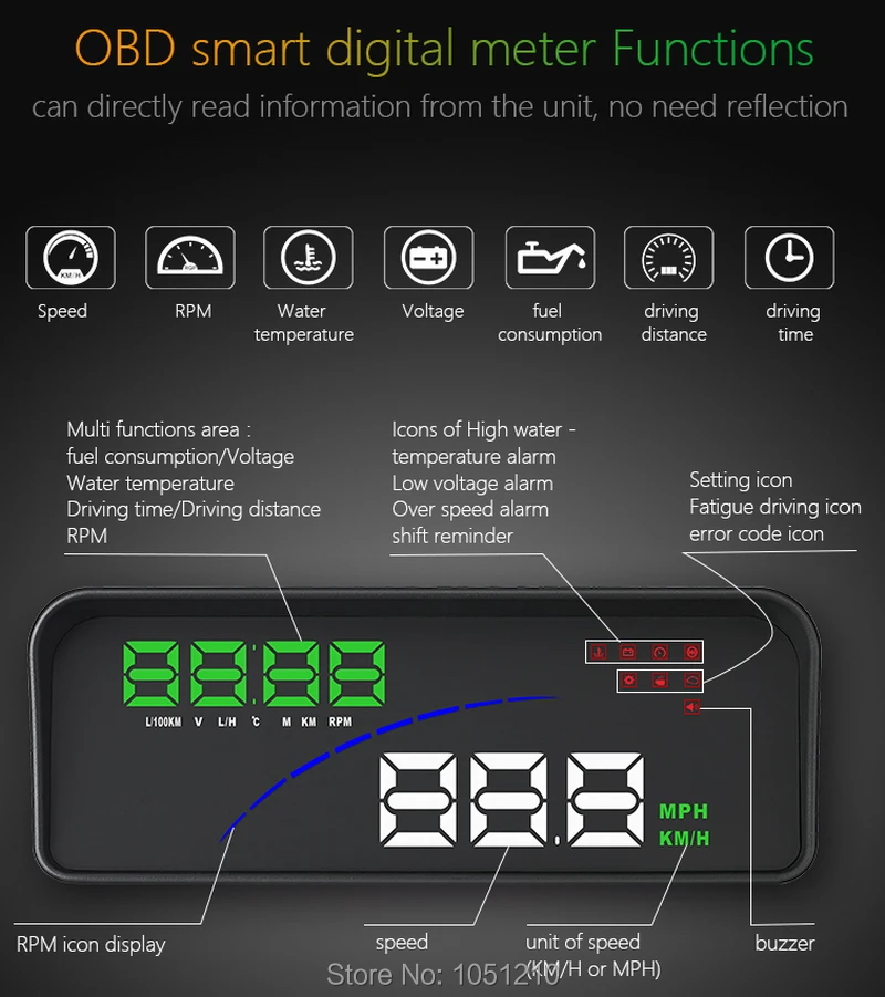 Автомобильный проектор на лобовое стекло Ouchuangbo P9|hud speed|hud display obdup |