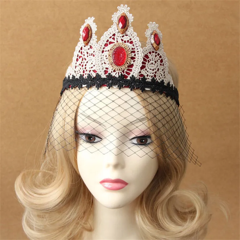 Lady Elegant Sexy Gothic Crown Flower Black Lace Veil Half Face Eye Mask Stretch Headband Costume Ball Party Halloween Accessory