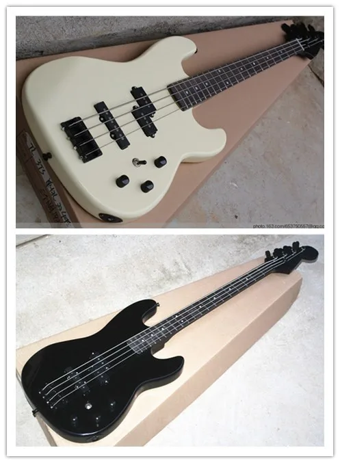 

Hot sale Factory custom 20 frets 4 strings white electric P-J bass guitar with black hardware,can be changed as request