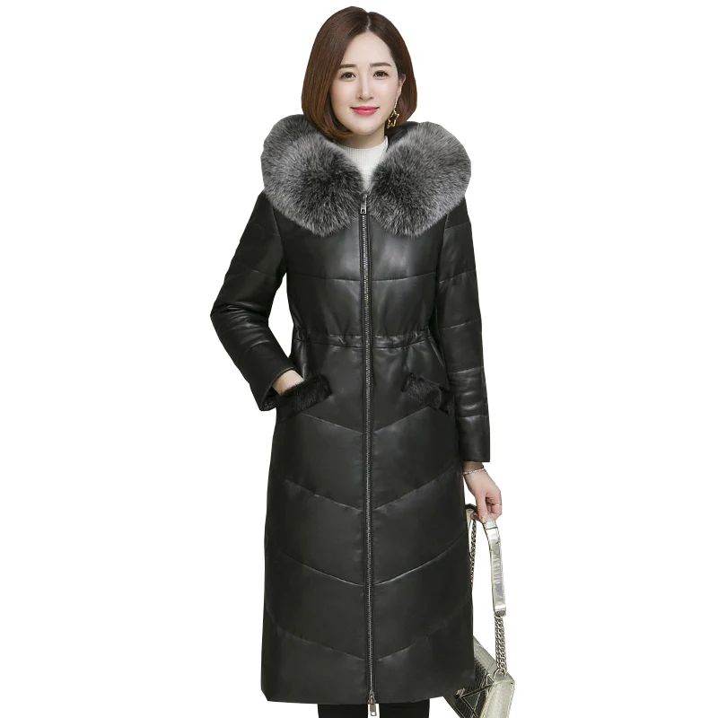 Genuine Sheepskin Leather Jacket Real Fox Fur Collar