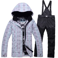 Winter woman ski jacket pants outdoor climbing thick warm wind straps ski pants snowboard font b