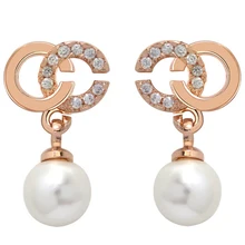 Трендовые серьги-гвоздики из розового золота с буквами C, модные сияющие хрустальные стразы, жемчужные серьги для женщин, вечерние ювелирные изделия, подарки