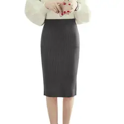 Женская модная однотонная Сексуальная облегающая юбка с высокой талией Миди юбки женские юбки осень Повседневная Сельма вязаная юбка