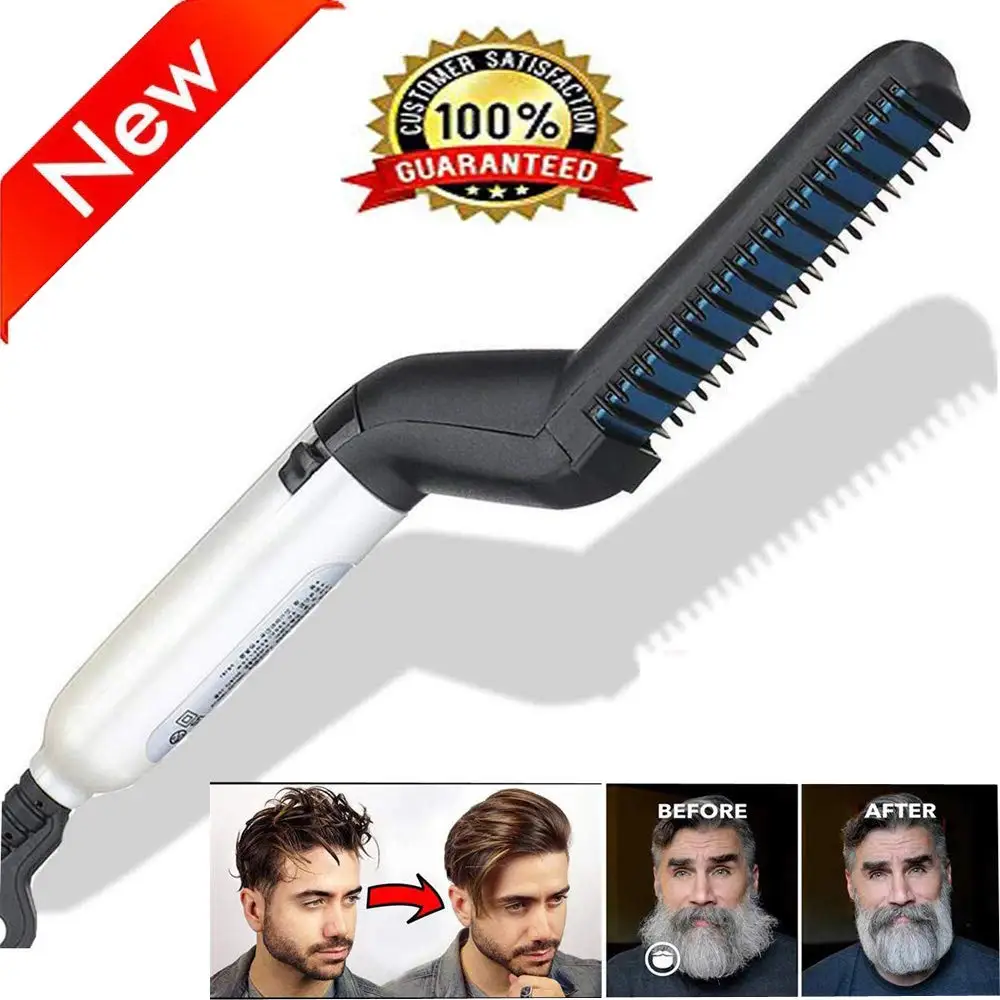 

Men Quick Beard Straightener Styler Comb Electric Brush Multifunctional Hair Curling Curler Show Cap Styling Tools Gift For Man