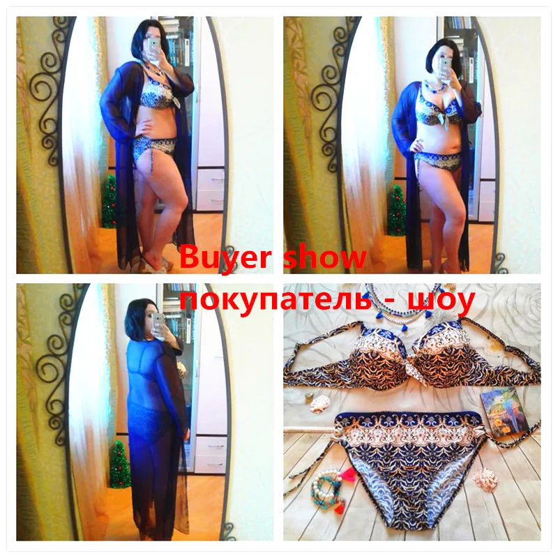 2017 Women Plus Size Bikini Set Brazilian Push Up Women High Waist Swimwear Big Chest Swimsuit Plus Size Print Swimsuit 5XL