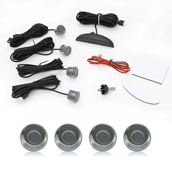 Car Parking Sensors Parktronics 4 Black/Silver/White 13mm Flat Sensors Reverse Backup Radar Sound Buzzer Alarm Adjustable Sound - Название цвета: Серый