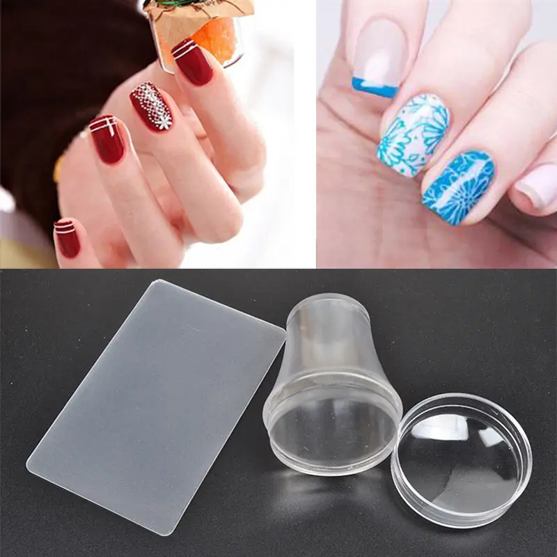Clear Jelly Nail Art Stamper Scraper With Cap Silicone Stamping Polish Printing Transfer