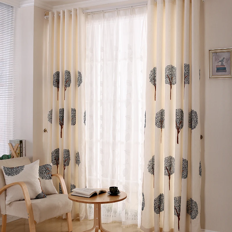 2017 New Trees Embroidered Cotton Linen Curtains For Living Room