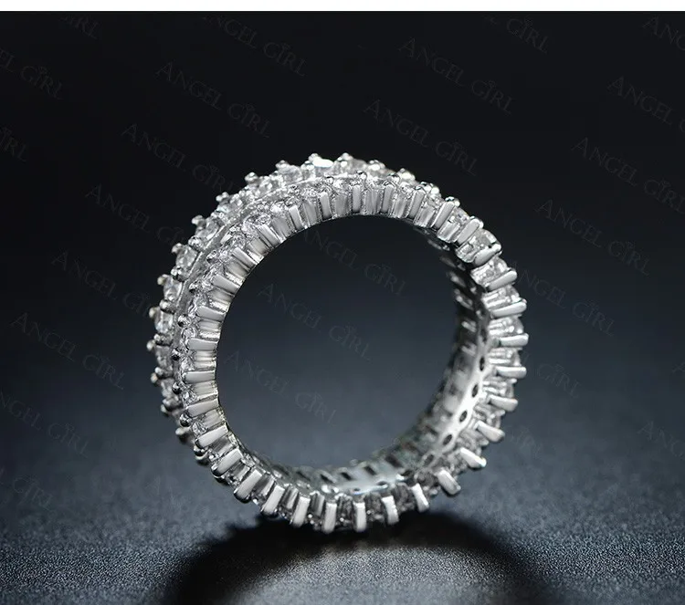 Роскошные кольца AngelGirl с вымощенным прямоугольным кристаллом и фианитами для свадьбы и помолвки, розовое Золотое кольцо, ювелирные изделия для женщин, кольцо с кристаллами, ювелирные изделия