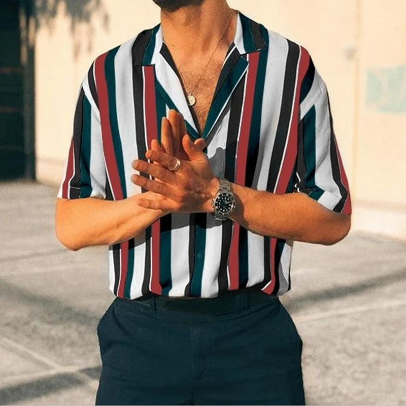 

LASPERAL Camiseta Masculina Men Shirt Summer Casual Striped Short-Sleeve Top Blouse Men Hawaiian Shirt Chemise Hombre Shirts Men