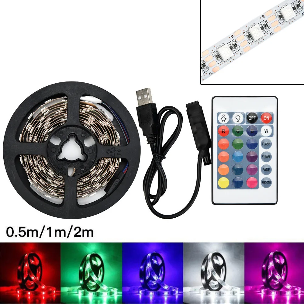50 см/100 см/200 см USB Светодиодная лента для телевизора с задней лампой 5050RGB изменение