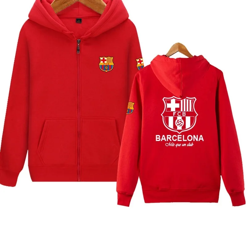 

Barcelona zipper Clothing 2019 New Causal Training Spanish Football Unisex Velvet, Corset, Zipper Hooded Sportswear Messi.