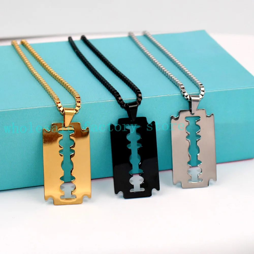 

3 Color Choose Stainless steel Fashion blade design Pendant with 24'' Box chain Necklace Men's Jewelry